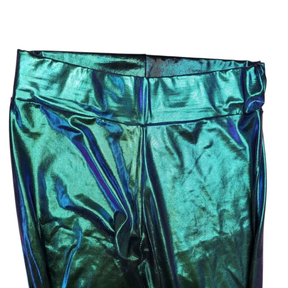 Mermaid Flare Leg Pants Costume Green‎ Shiny Girls Large
